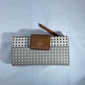 FOSSIL Polka Dots Logan Leather Snap Wallet